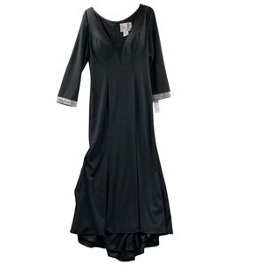 Womens Elegant Mermaid Evening Gown L Black Formal V Neck Rhinestone Cuff Dress